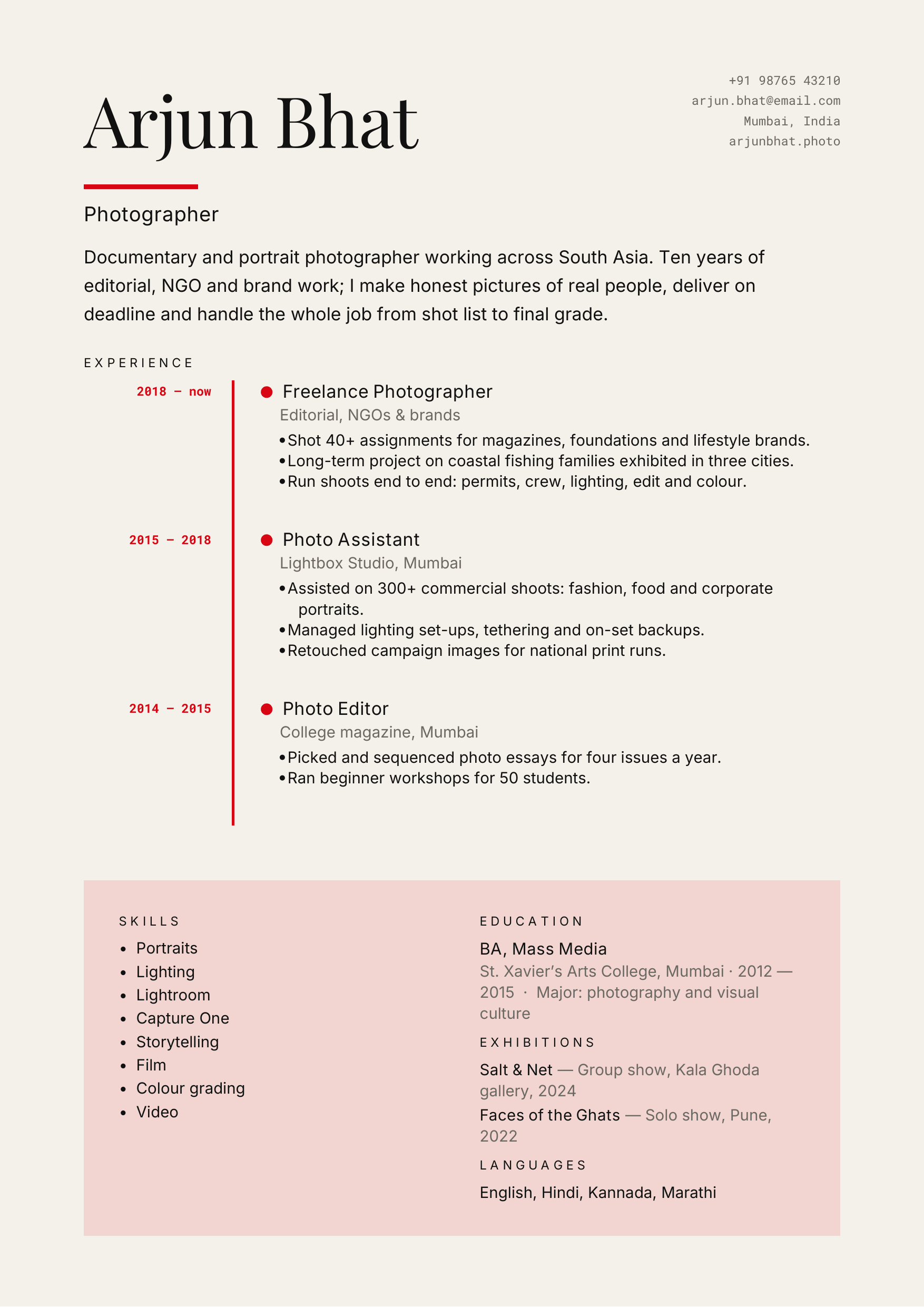 Arjun Bhat — Photographer — page preview