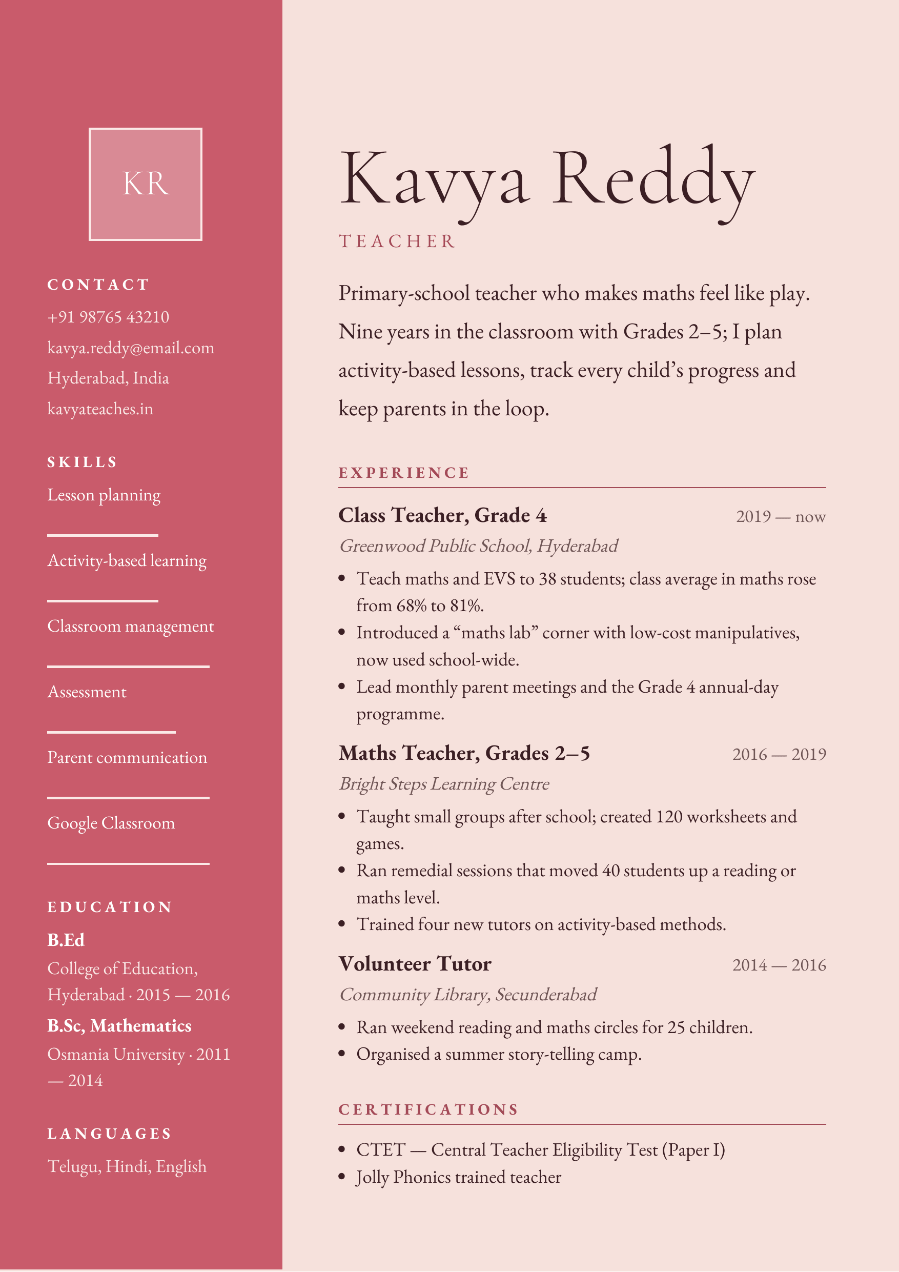 Kavya Reddy — Teacher — page preview