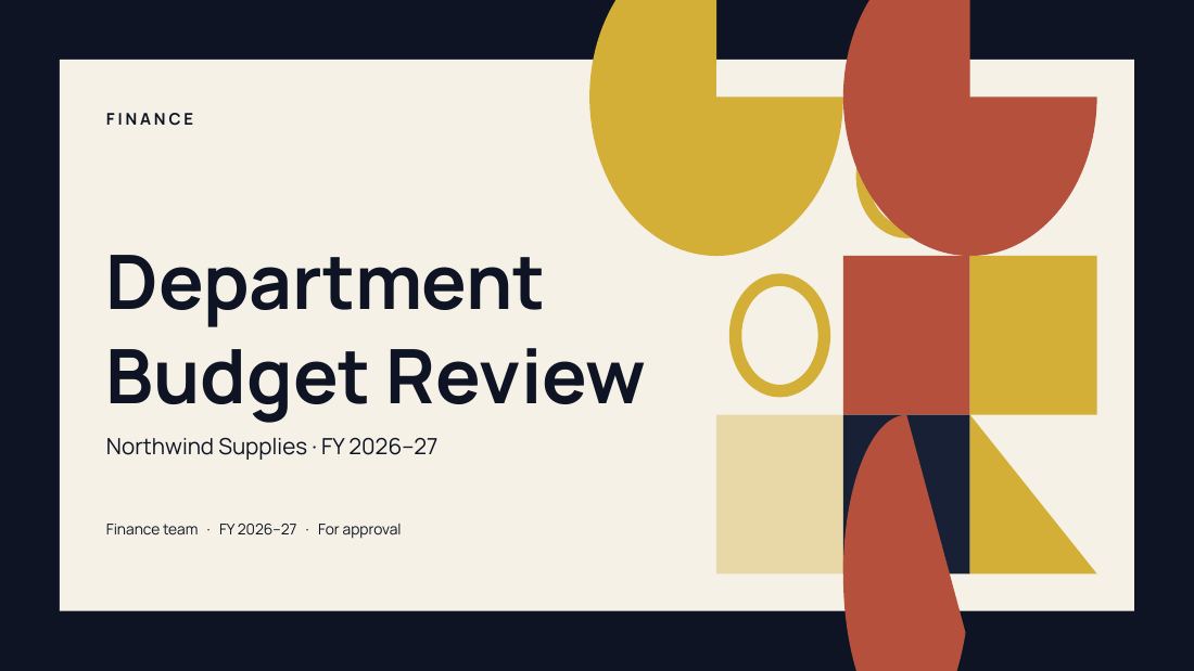 Department Budget Review (Midnight Gold) — cover slide