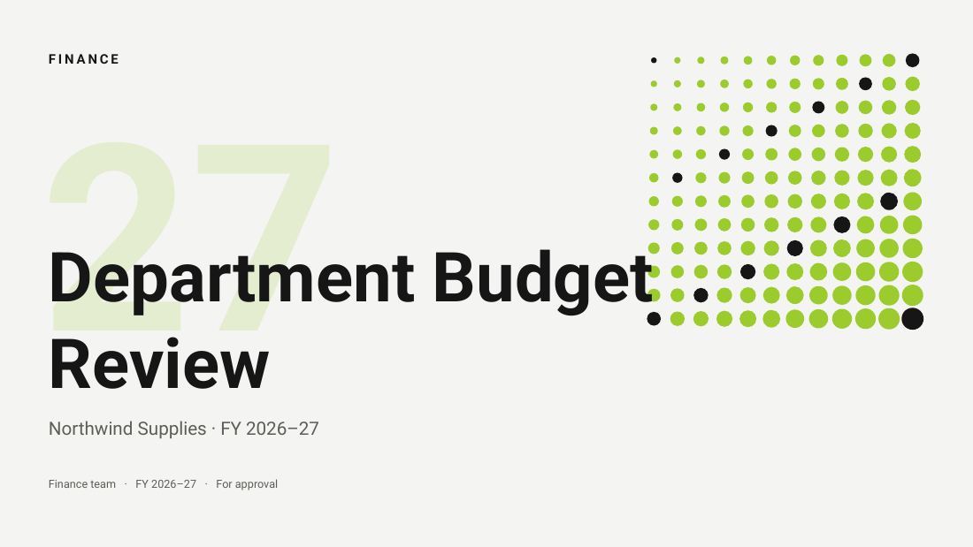 Department Budget Review (Grey Lime) — cover slide