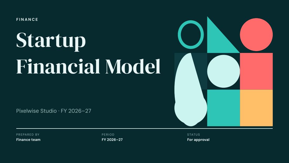 Startup Financial Model (Deep Teal) — cover slide
