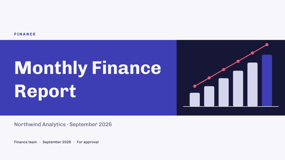 Monthly Finance Report (Indigo Light) — cover slide