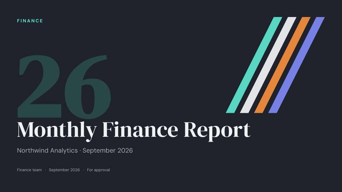 Monthly Finance Report (Slate Mint) — cover slide