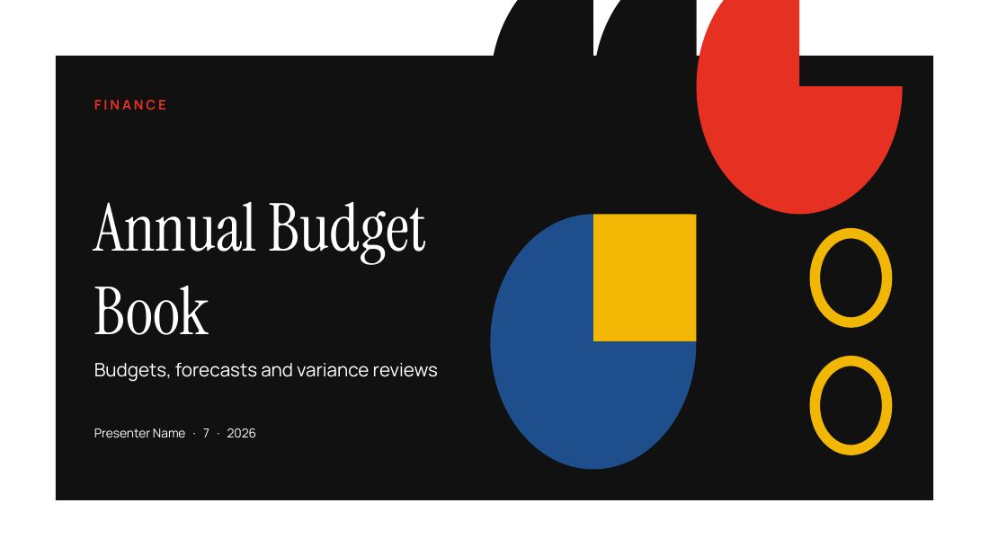 Annual Budget Book — Finance / budget (long) — cover slide