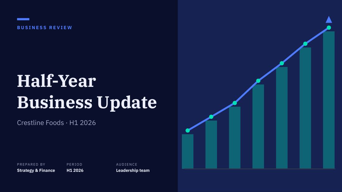 Half-Year Business Update (Ink Blue) — cover slide