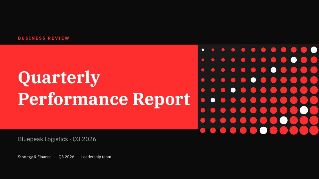 Quarterly Performance Report (Black & Red) — cover slide
