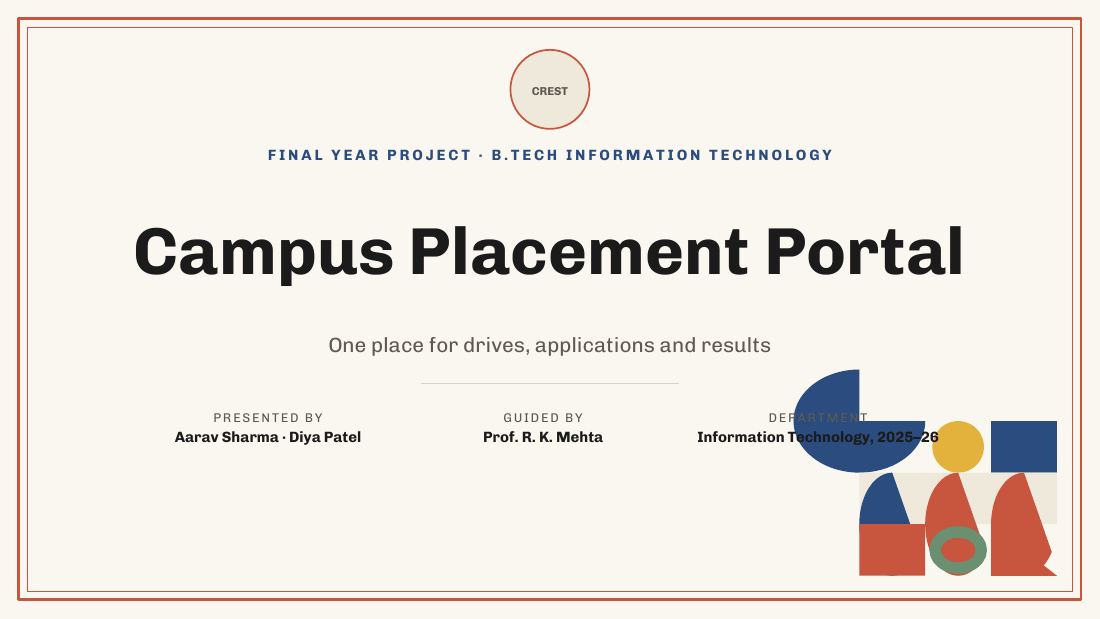 Campus Placement Portal (Ivory Ink) — cover slide