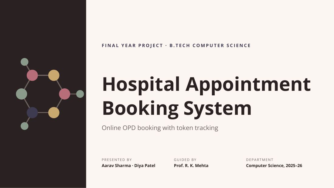 Hospital Appointment Booking System (Rose Gold) — cover slide