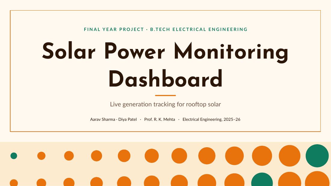 Solar Power Monitoring Dashboard (Saffron) — cover slide