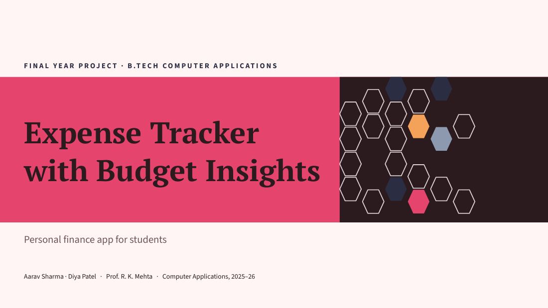 Expense Tracker with Budget Insights (Blush) — cover slide