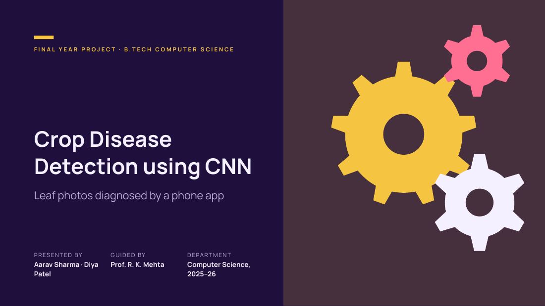 Crop Disease Detection using CNN (Royal Purple) — cover slide