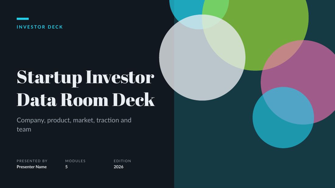 Startup Investor Data Room Deck — Startup / company profile (long) — cover slide