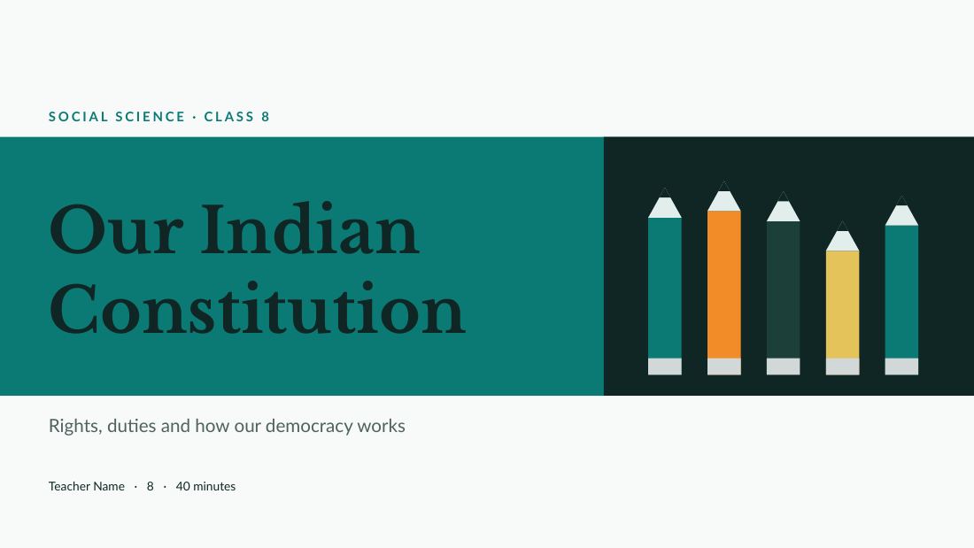 Our Indian Constitution (Teal Orange) — cover slide