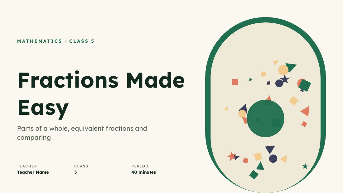 Fractions Made Easy (Cream Green) — cover slide