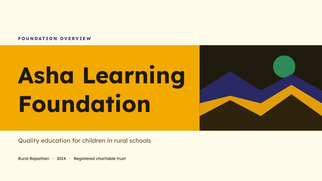 Asha Learning Foundation (Butter) — cover slide
