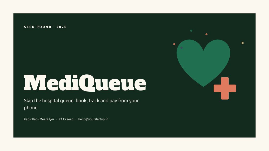 MediQueue (Cream Green) — cover slide