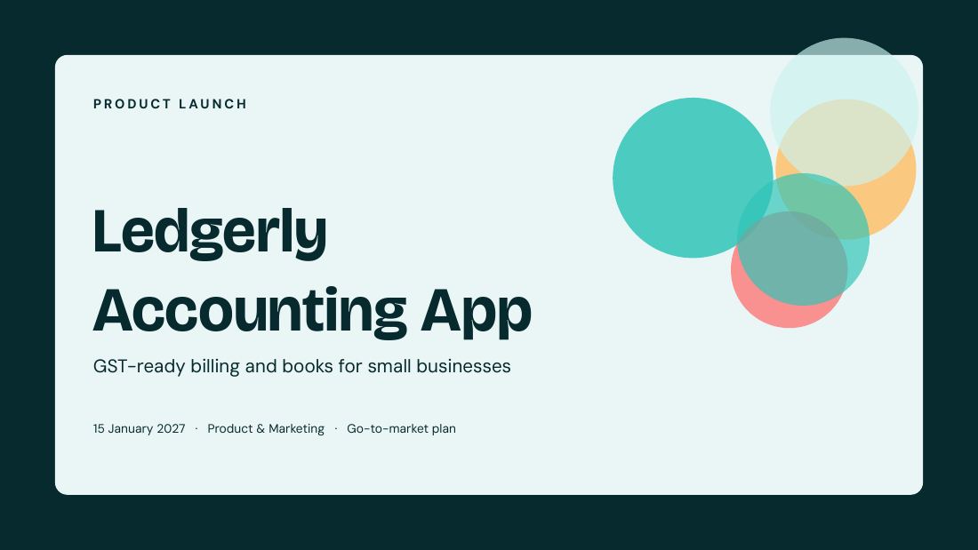 Ledgerly Accounting App (Deep Teal) — cover slide