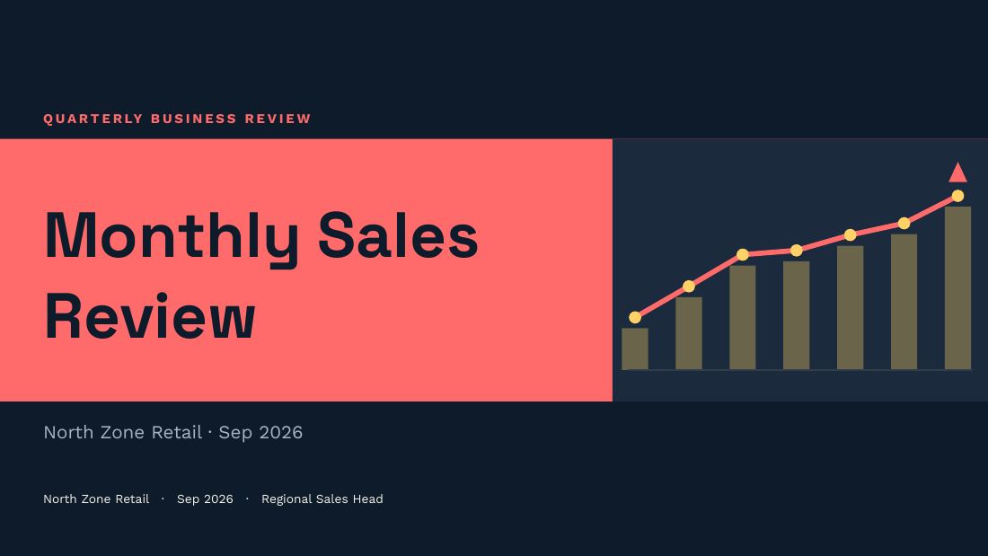 Monthly Sales Review (Navy Coral) — cover slide