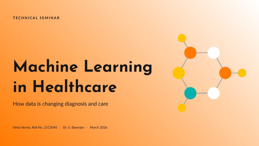 Machine Learning in Healthcare (Charcoal Orange) — cover slide