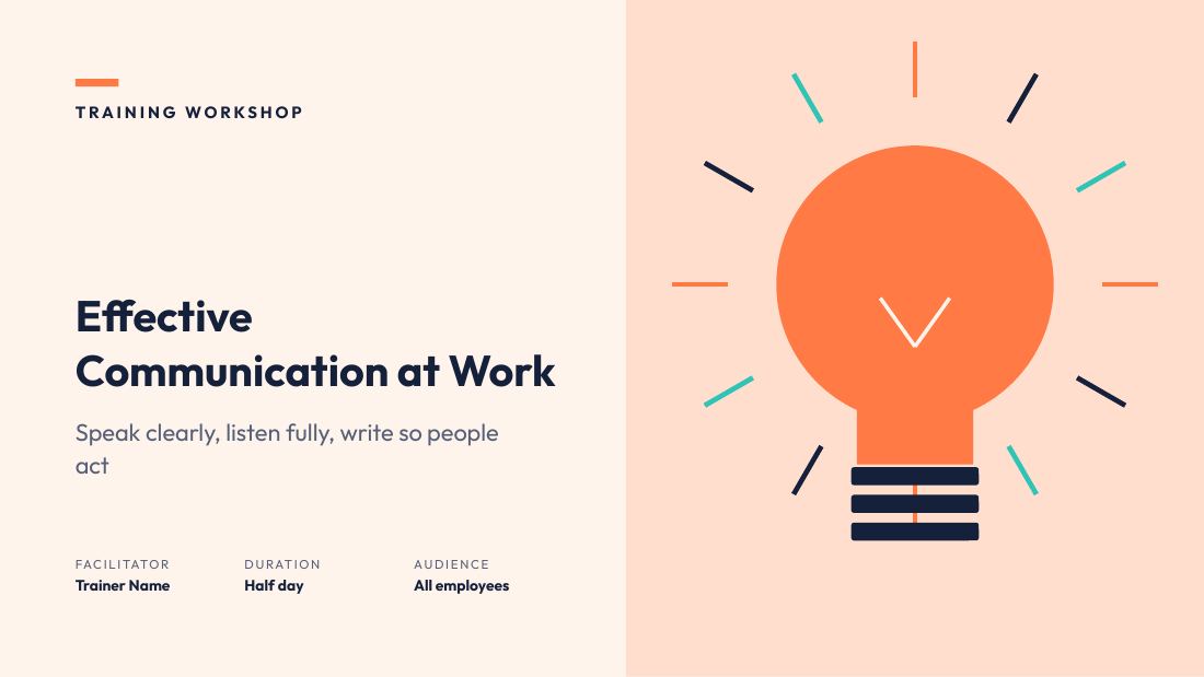 Effective Communication at Work (Peach Navy) — cover slide