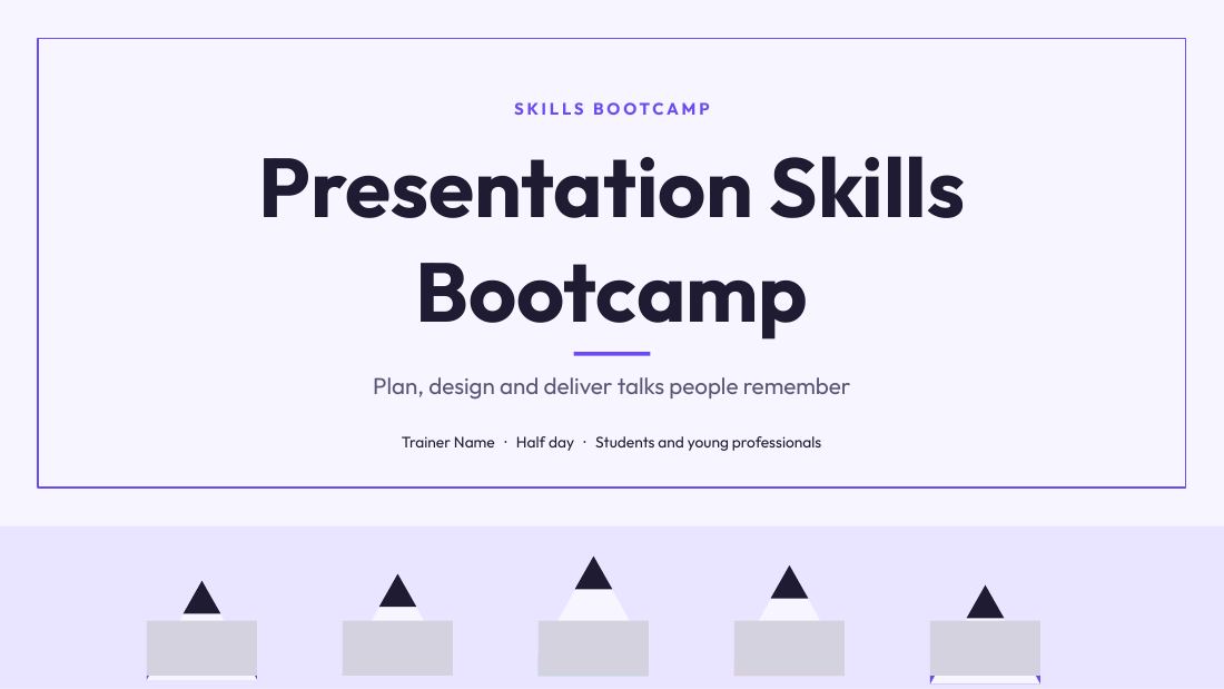 Presentation Skills Bootcamp (Soft Lilac) — cover slide
