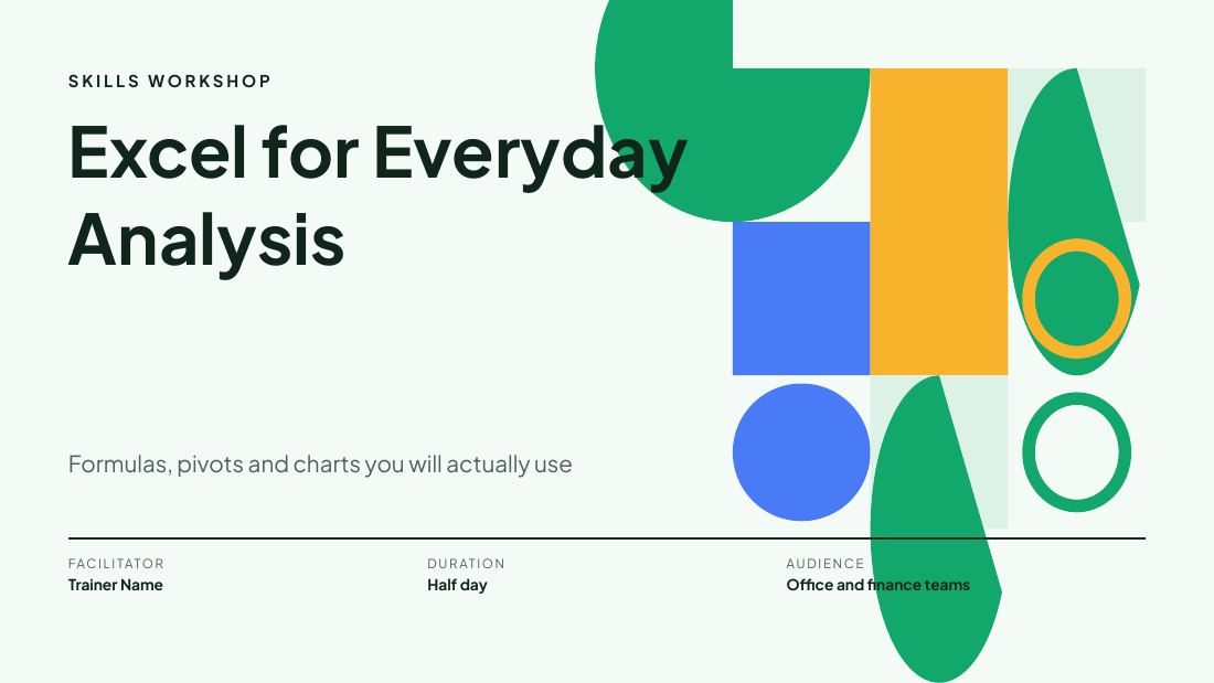 Excel for Everyday Analysis (Fresh Mint) — cover slide