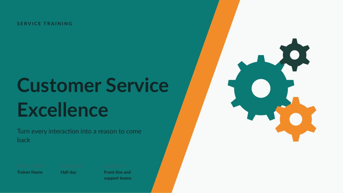 Customer Service Excellence (Teal Orange) — cover slide