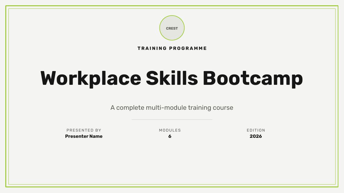 Workplace Skills Bootcamp — Training / workshop (long) — cover slide