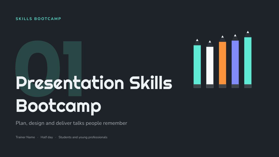 Presentation Skills Bootcamp (Slate Mint) — cover slide