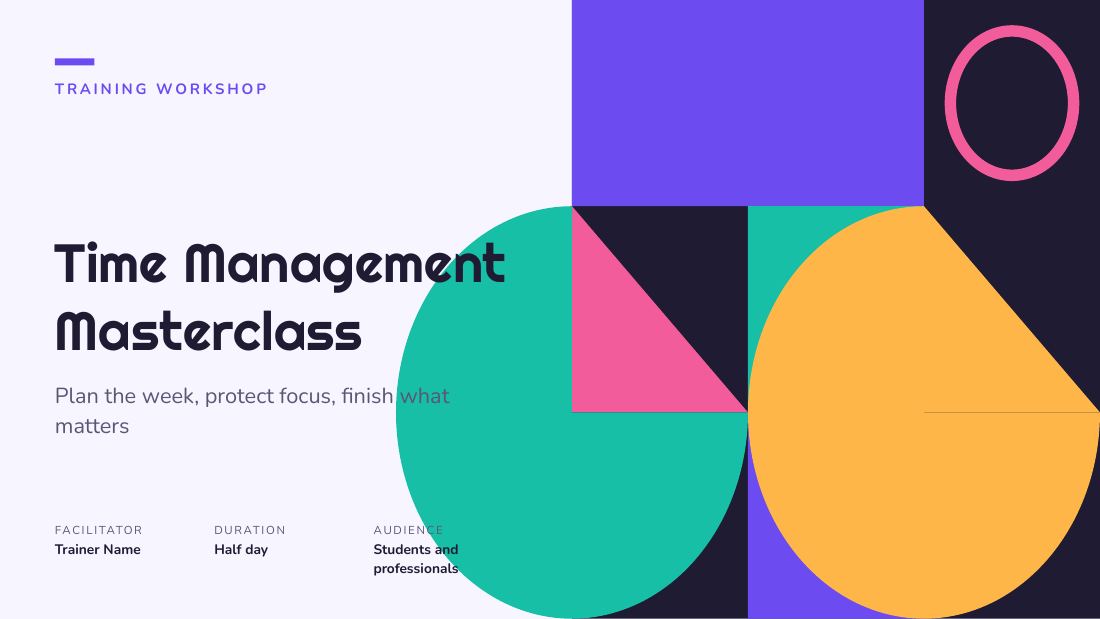 Time Management Masterclass (Soft Lilac) — cover slide