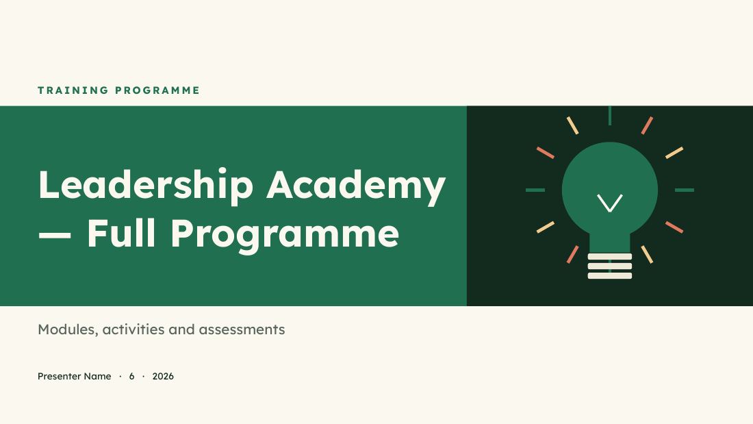 Leadership Academy — Full Programme — Training / workshop (long) — cover slide