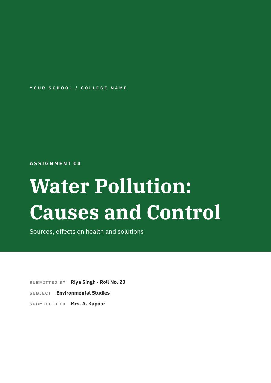 Water Pollution: Causes and Control (Full Colour · IBM Plex Serif) — page 1