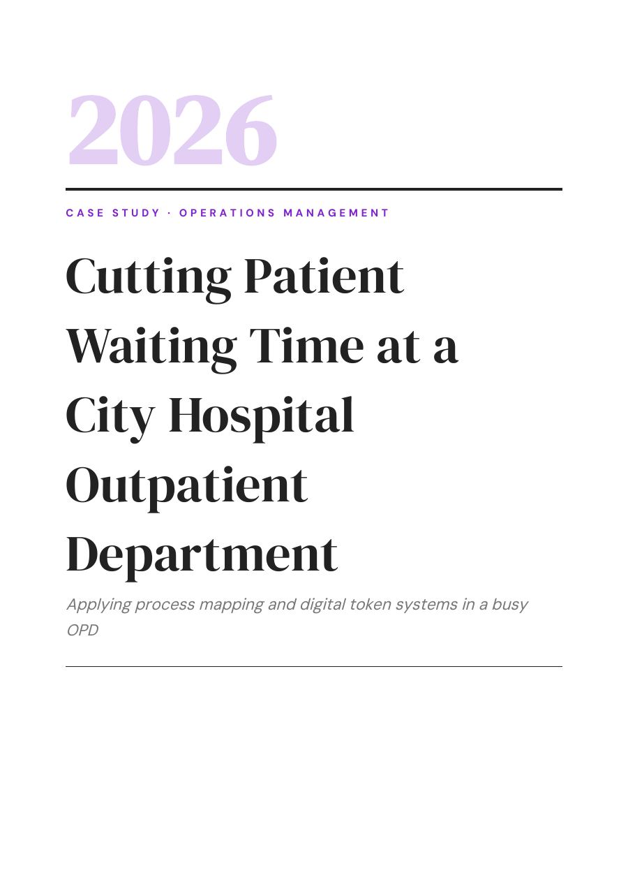 Cutting Patient Waiting Time at a City Hospital Outpatient Department (Editorial · DM Serif Display) — page 1