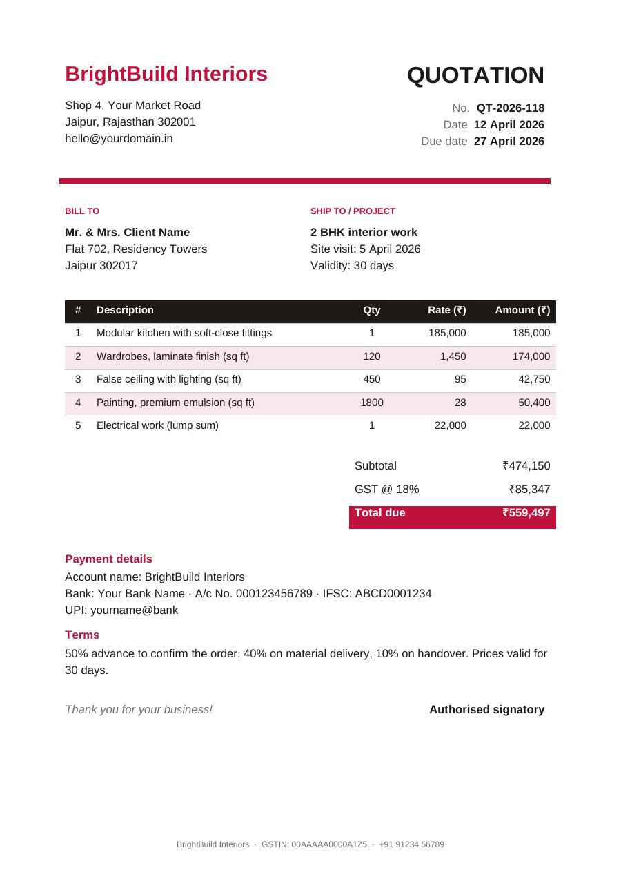 Interior Works Quotation — page 1