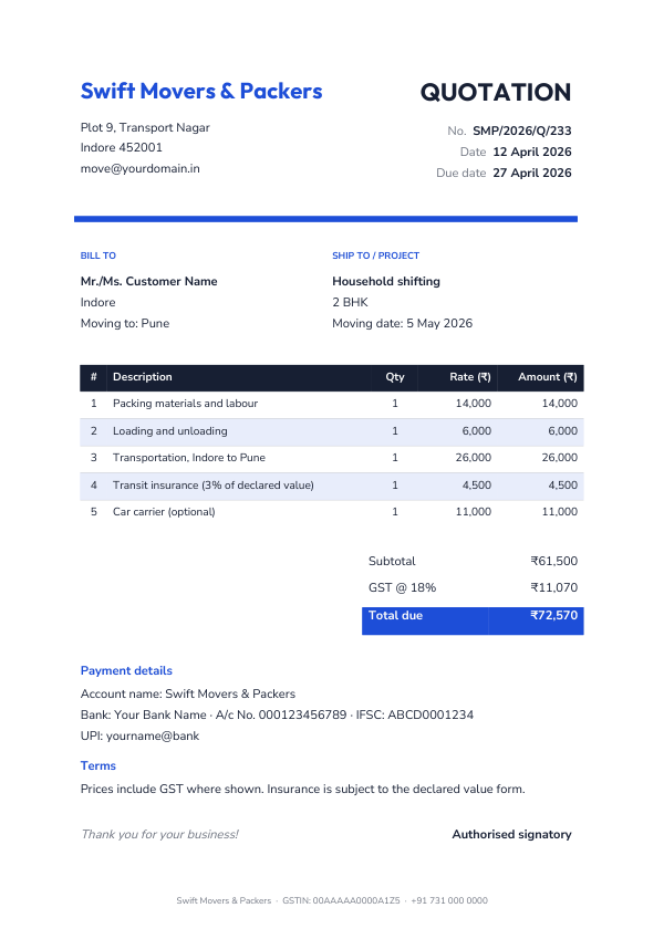 Swift Movers & Packers — preview