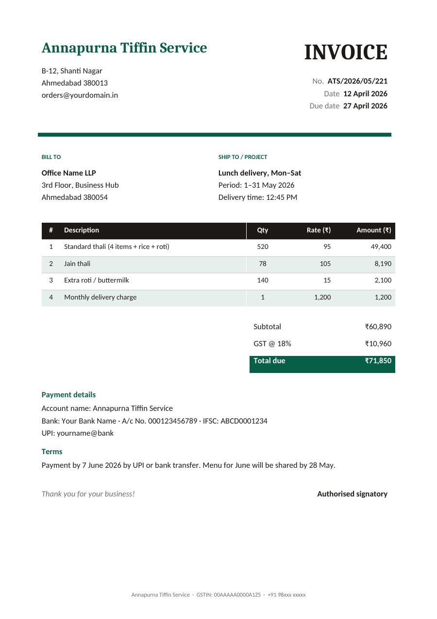 Annapurna Tiffin Service — page 1