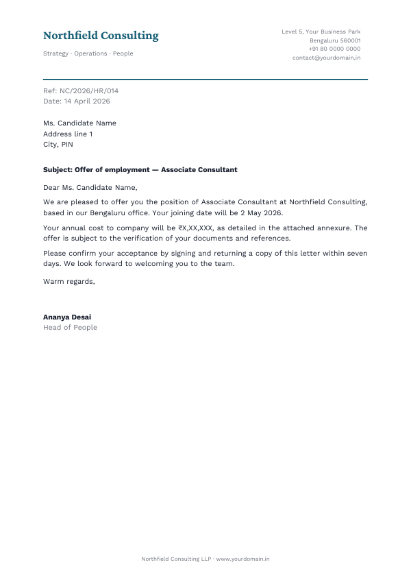 Offer Letter on Letterhead — preview