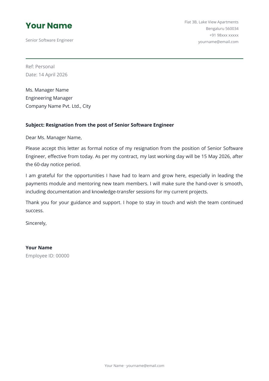 Resignation from the post of Senior Software Engineer — page 1