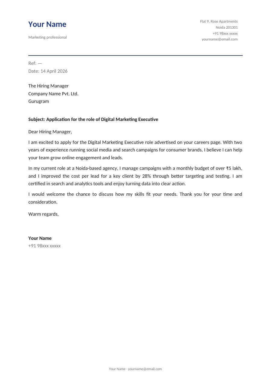 Application for the role of Digital Marketing Executive — page 1