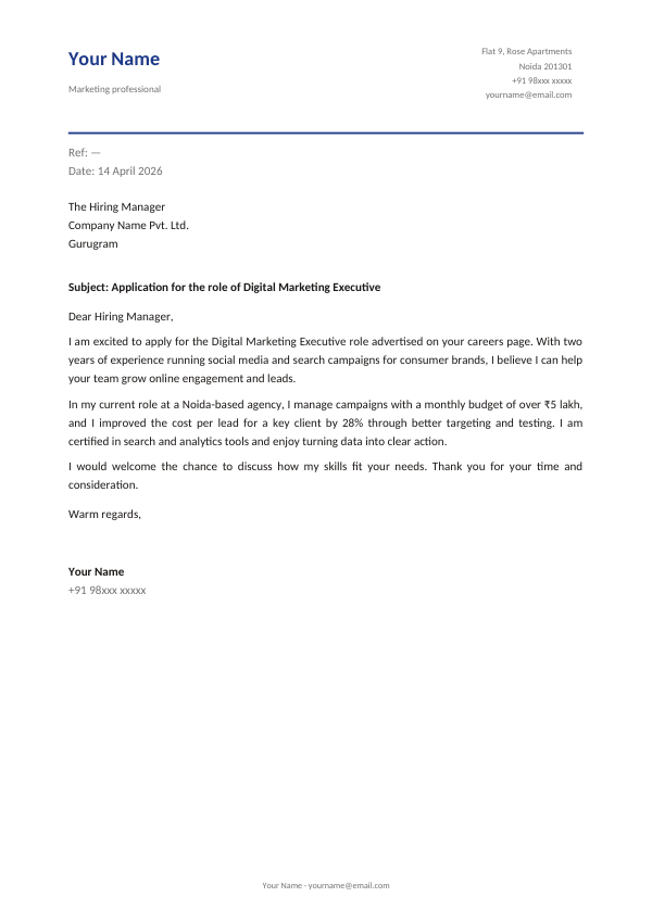 Application for the role of Digital Marketing Executive — preview