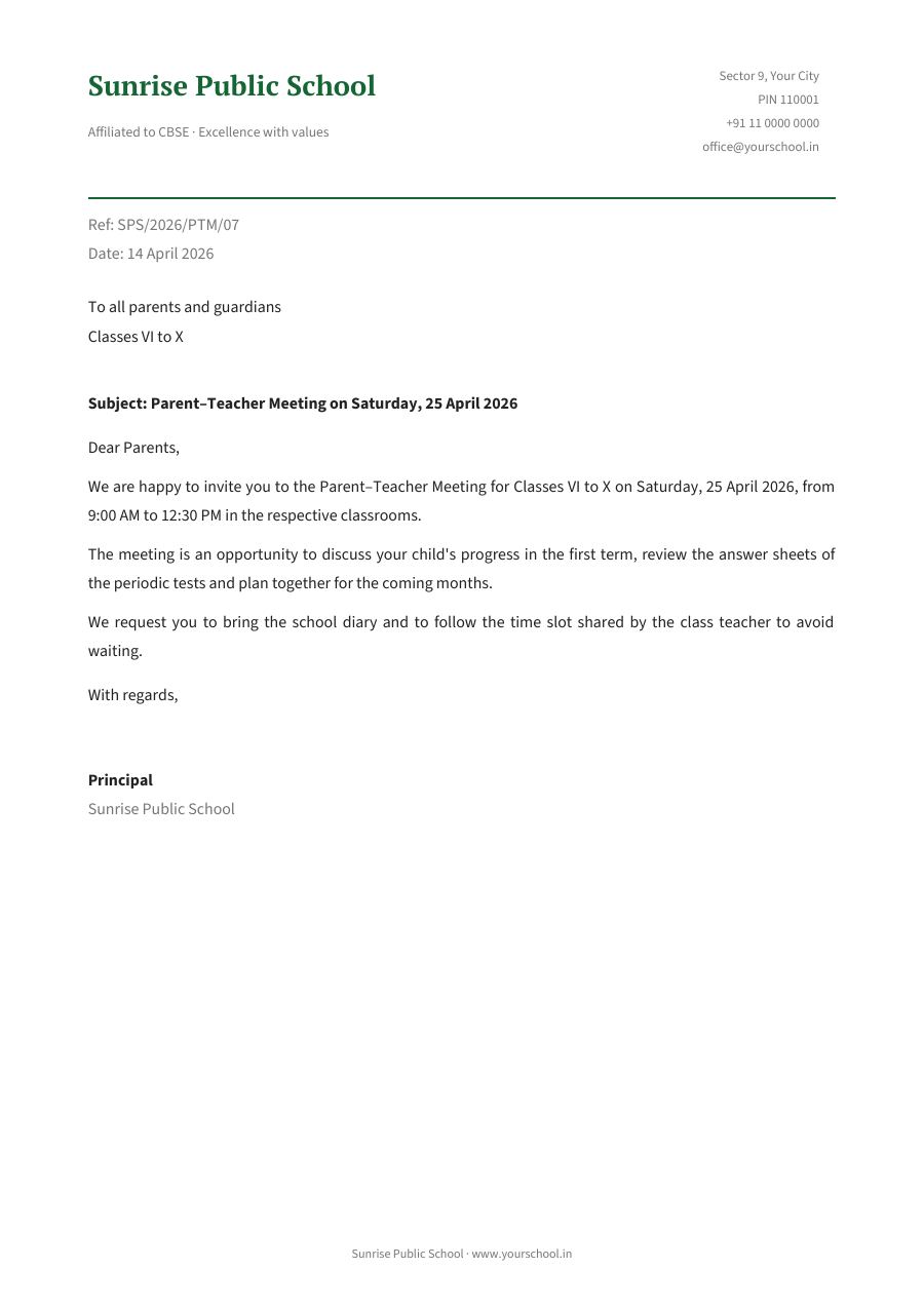 Parent–Teacher Meeting on Saturday, 25 April 2026 — page 1
