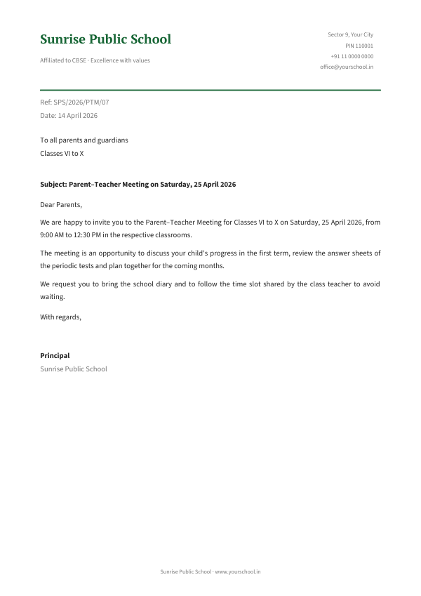 Parent–Teacher Meeting on Saturday, 25 April 2026 — preview