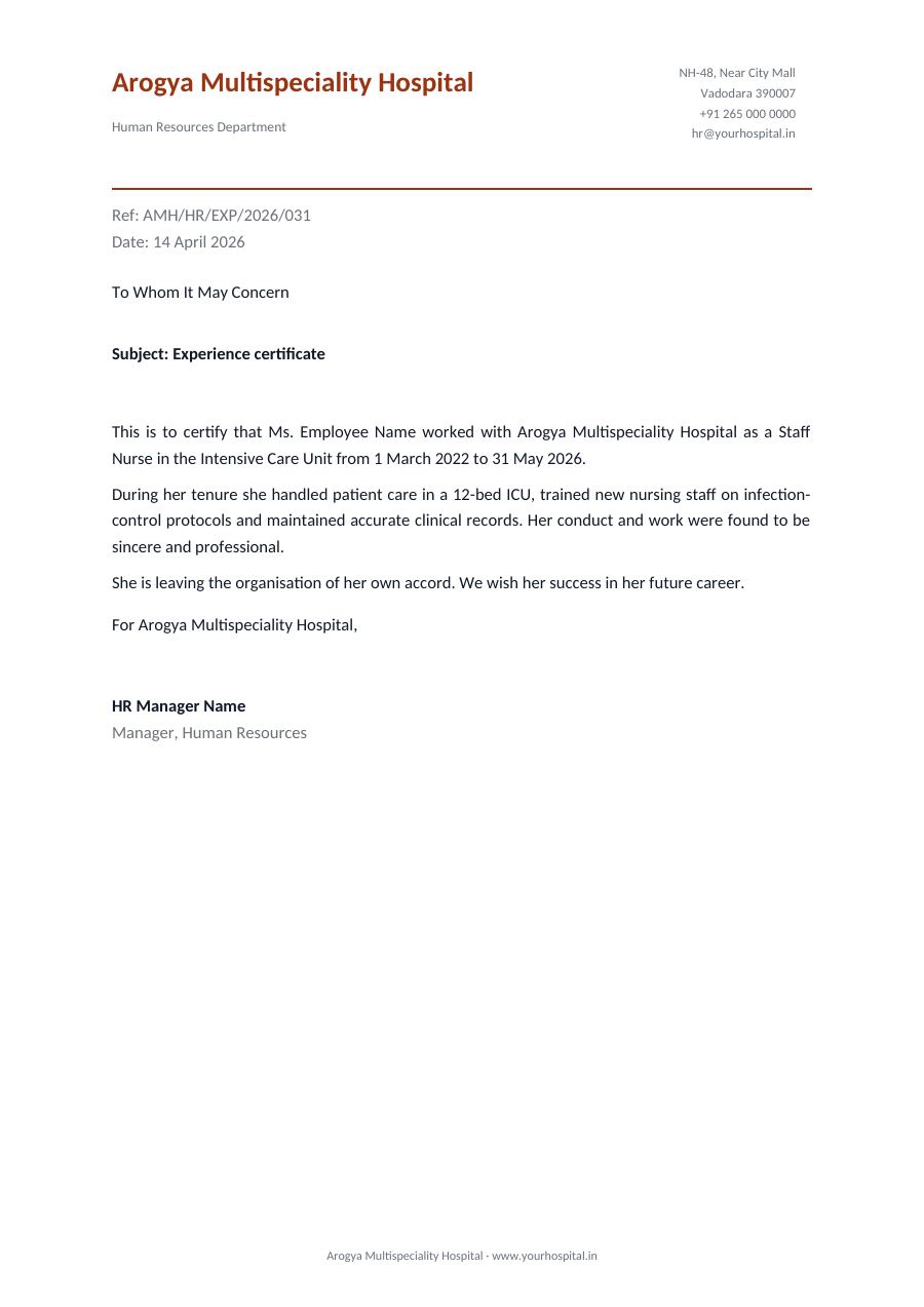 Experience certificate — page 1
