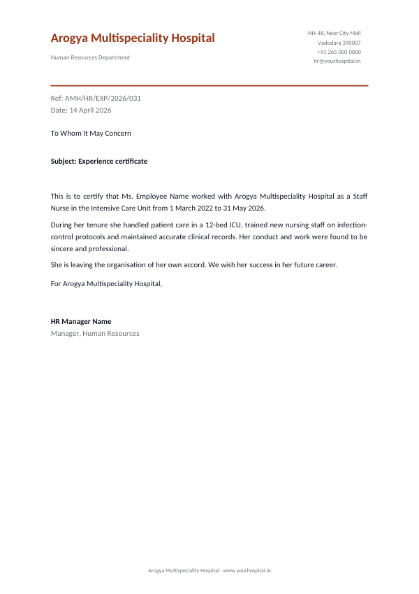 Experience certificate — preview