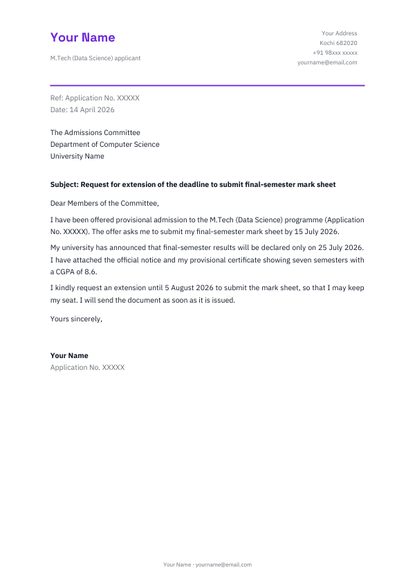 Request for extension of the deadline to submit final-semester mark sheet — preview