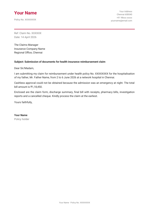 Submission of documents for health insurance reimbursement claim — preview