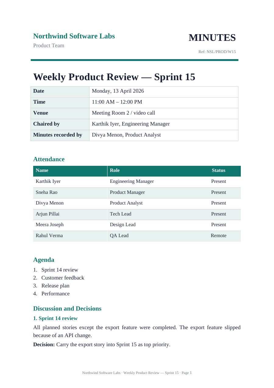 Weekly Product Review — Sprint 15 — page 1