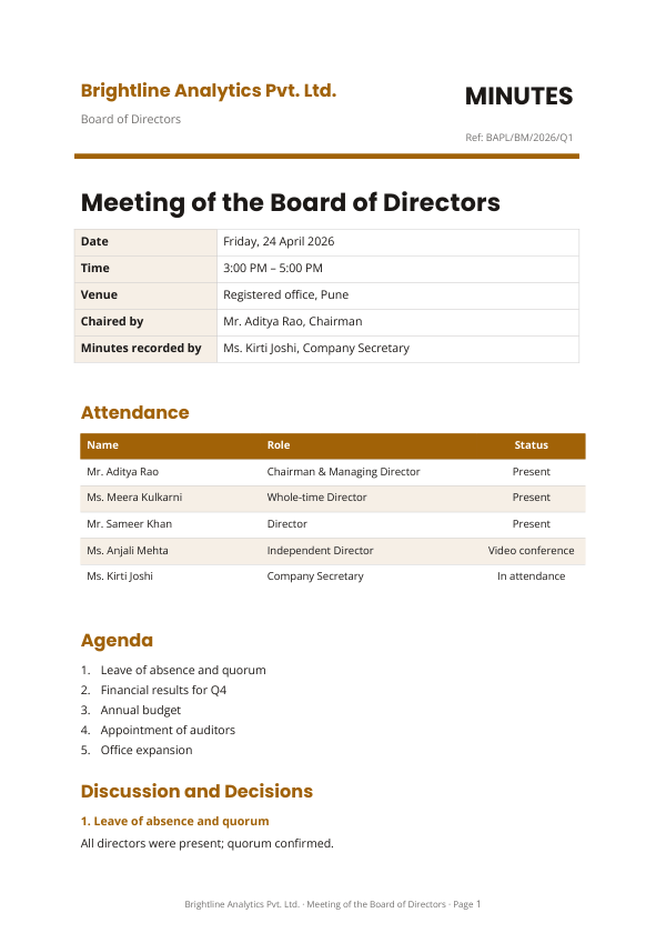 Meeting of the Board of Directors — preview