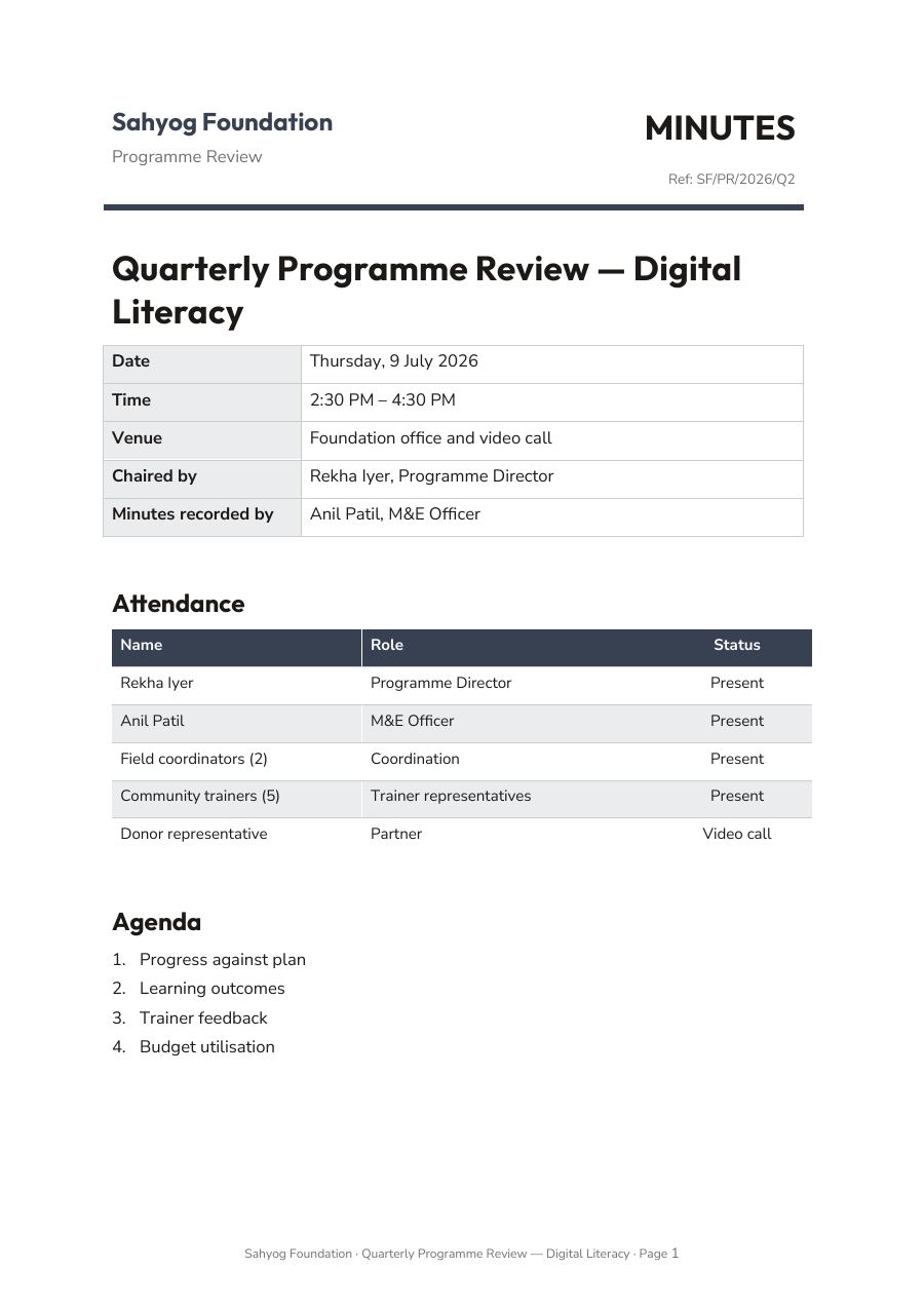 Quarterly Programme Review — Digital Literacy — page 1