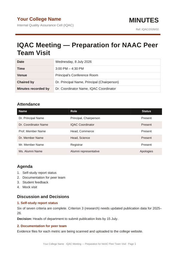IQAC Meeting — Preparation for NAAC Peer Team Visit — preview